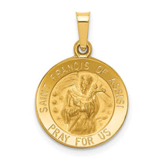 14k Polished and Satin St Francis of Assisi Medal Hollow Pendant - 2