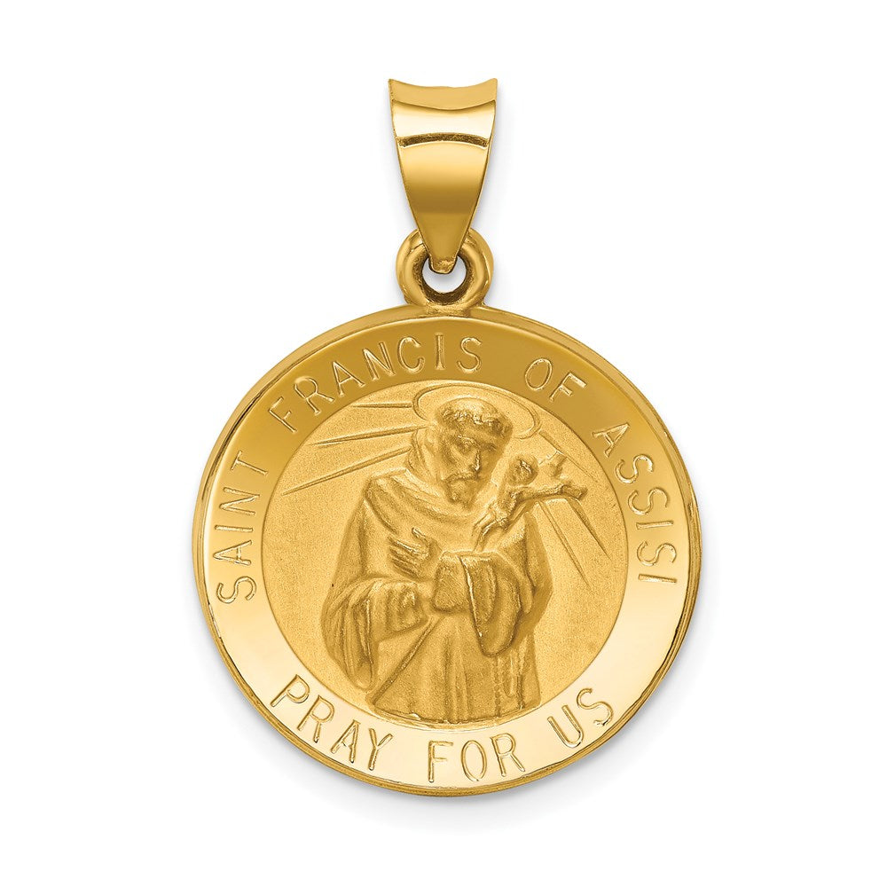 14k Polished and Satin St Francis of Assisi Medal Hollow Pendant - 3