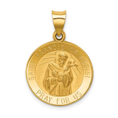 14k Polished and Satin St Francis of Assisi Medal Hollow Pendant - 3