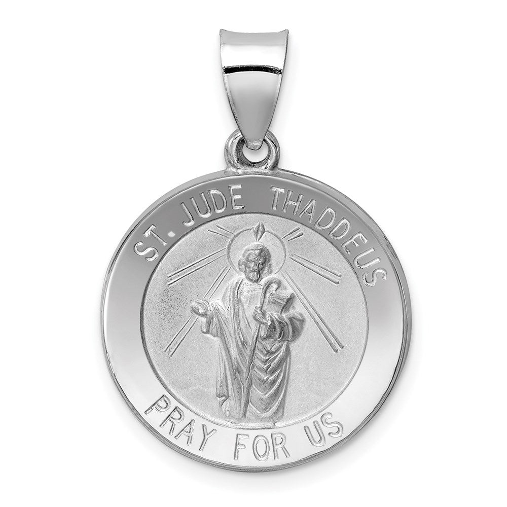 14K White Gold Polish/Satin St Jude Thaddeus Medal Hollow Pendant - 2