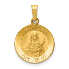 14k Polished and Satin St Lucy Medal Hollow Pendant - 2
