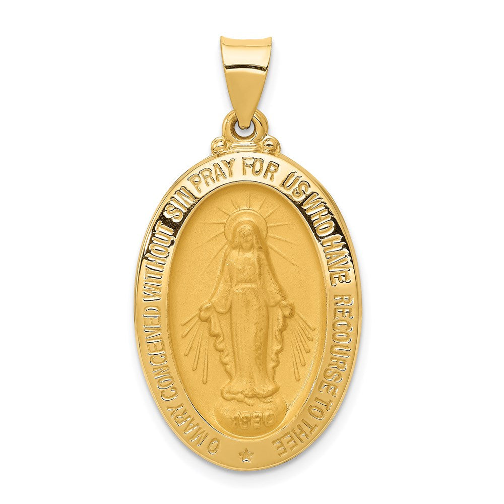 14k Polished and Satin Miraculous Medal Hollow Pendant - 5