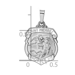 14k White Gold Polished and Satin St Michael Medal Hollow Pendant