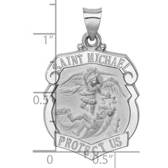 14K White Gold Polish/Satin St Michael Badge Medal Hollow Pendant