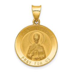 14k Polished and Satin St Nicholas Medal Hollow Pendant