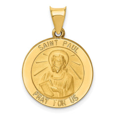 14k Polished and Satin St Paul Medal Hollow Pendant - 2