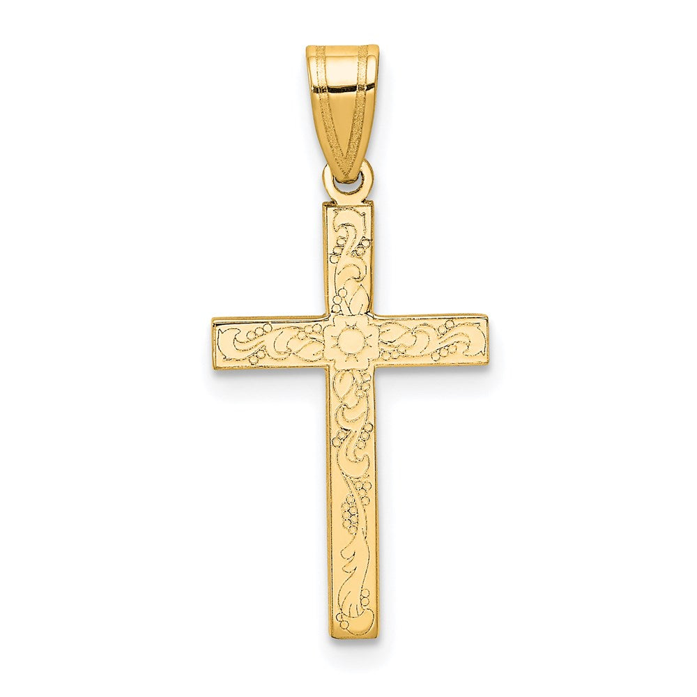 14k Etched Floral Cross Pendant - 3