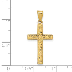 14k Etched Floral Cross Pendant - 2