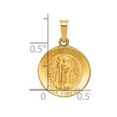 14k Polished and Satin St Raphael Medal Hollow Pendant
