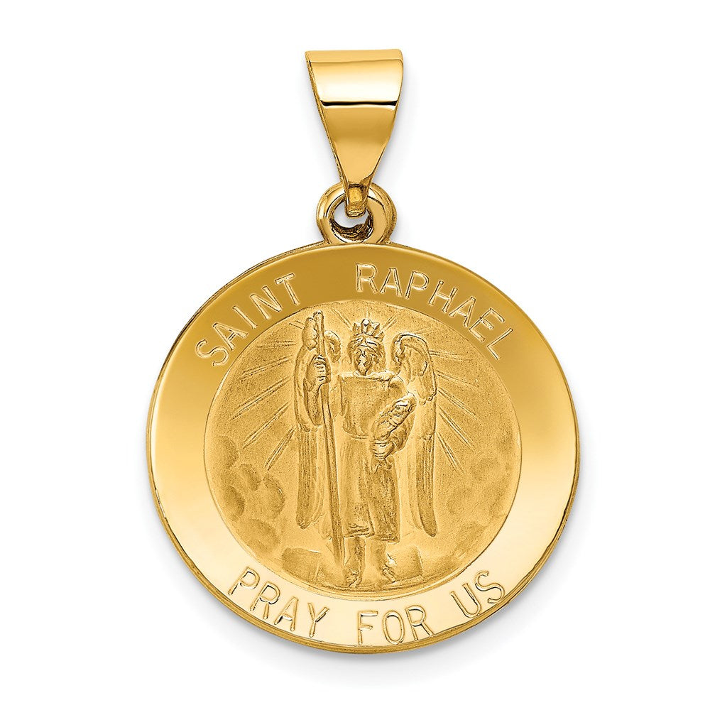 14k Polished and Satin St Raphael Medal Hollow Pendant - 2