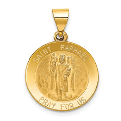 14k Polished and Satin St Raphael Medal Hollow Pendant - 2