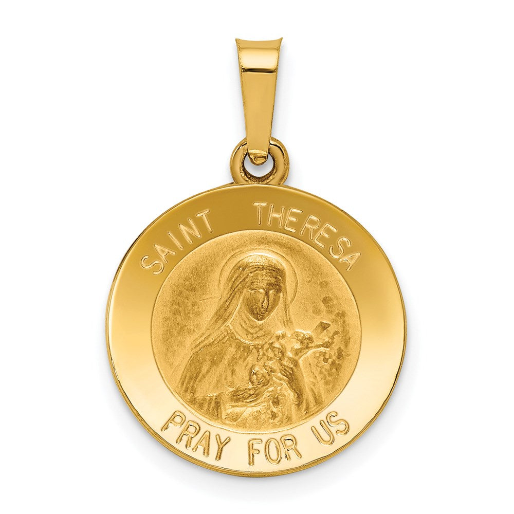 14k Polished and Satin St Theresa Medal Hollow Pendant - 2