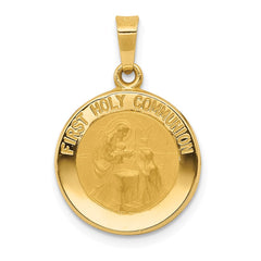 14k Polished/Satin First Holy Communion Medal Hollow Pendant