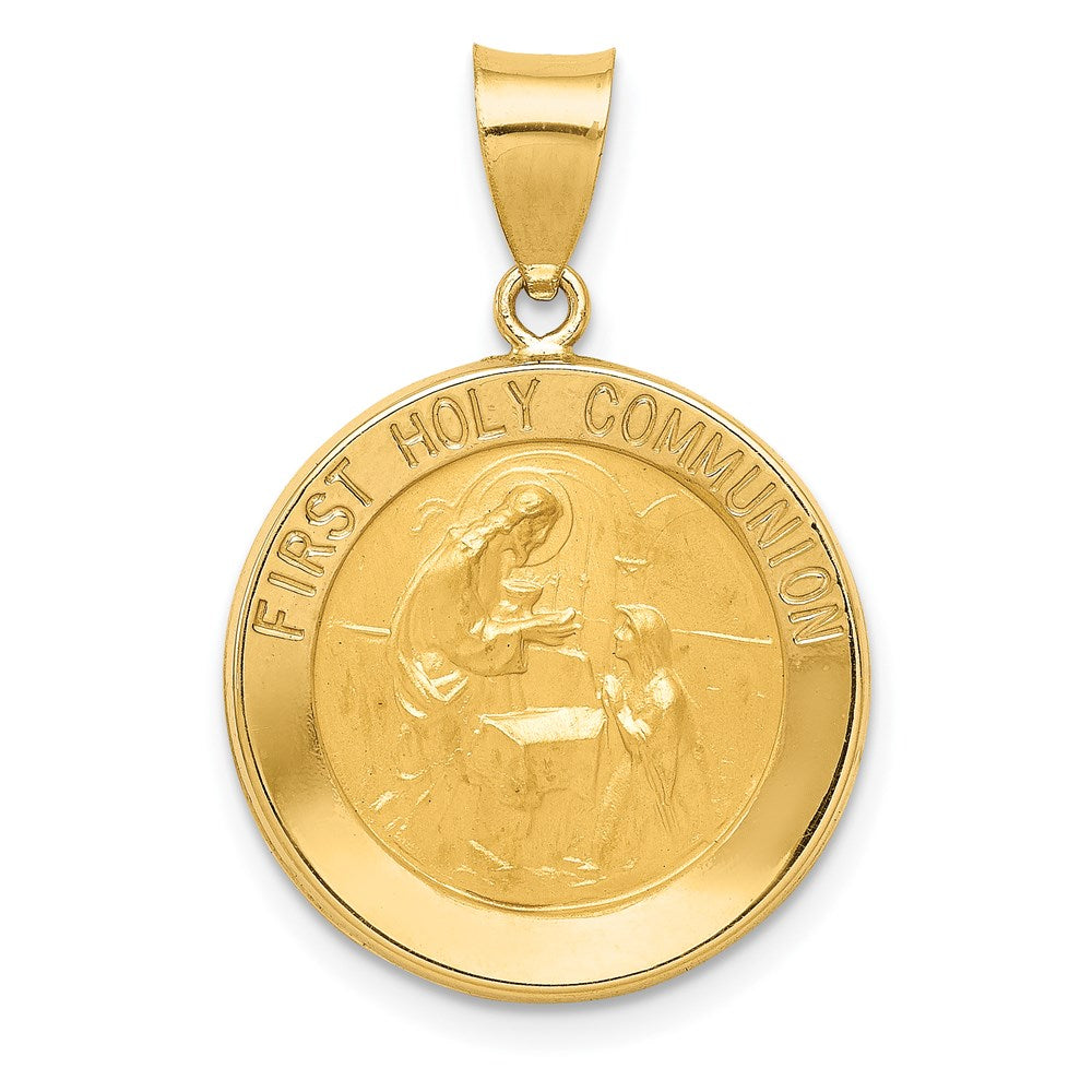 14k Polished/Satin First Holy Communion Medal Hollow Pendant - 2