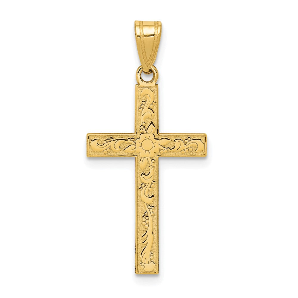 14k Etched Floral Cross Pendant - 2