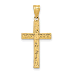 14k Etched Floral Cross Pendant - 2