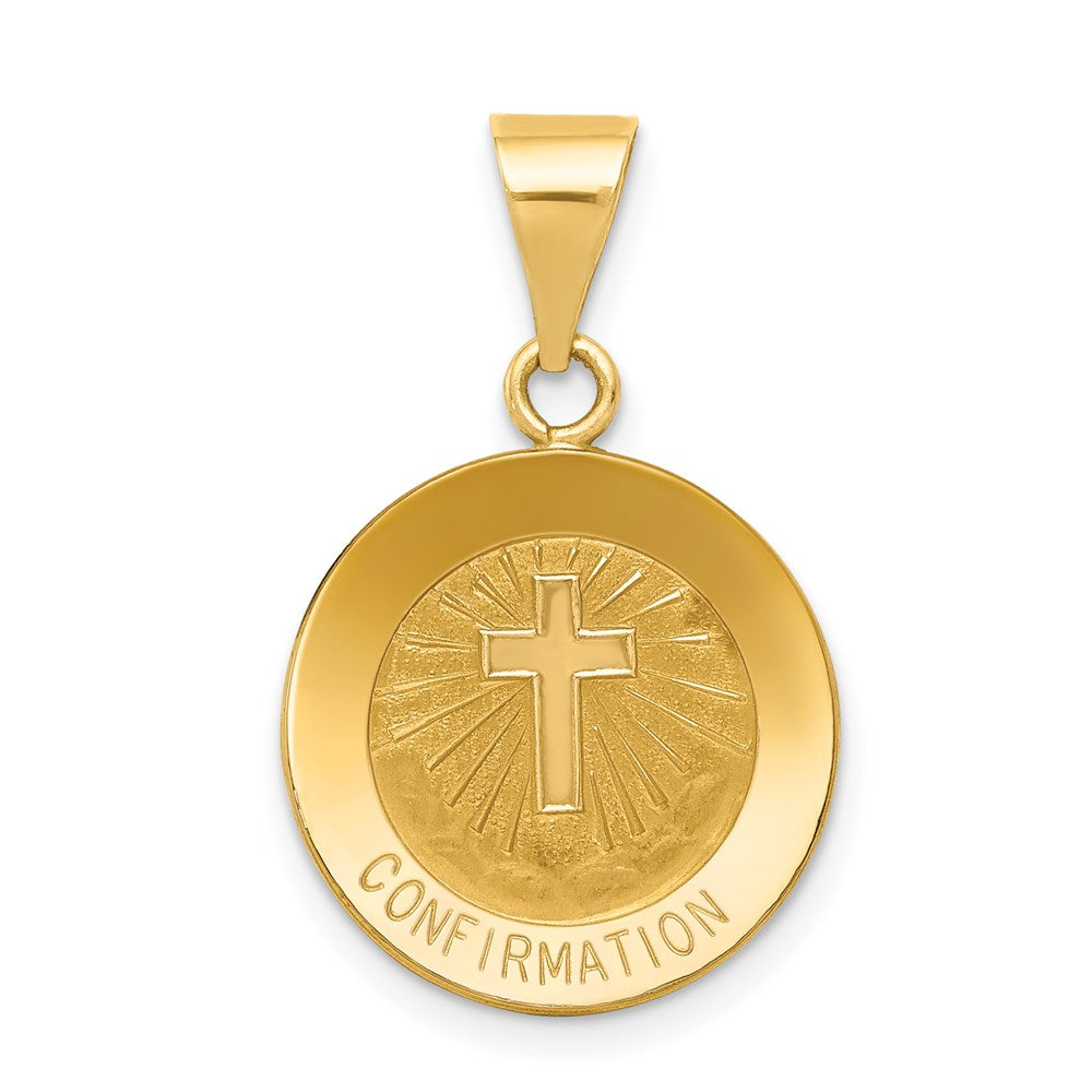 14k Polished and Satin Confirmation Medal Hollow Pendant - 2