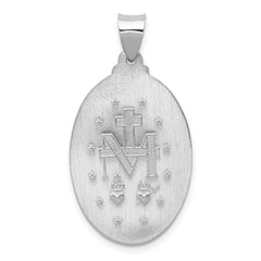 14k White Gold Polished/Satin Miraculous Medal Hollow Pendant - 2