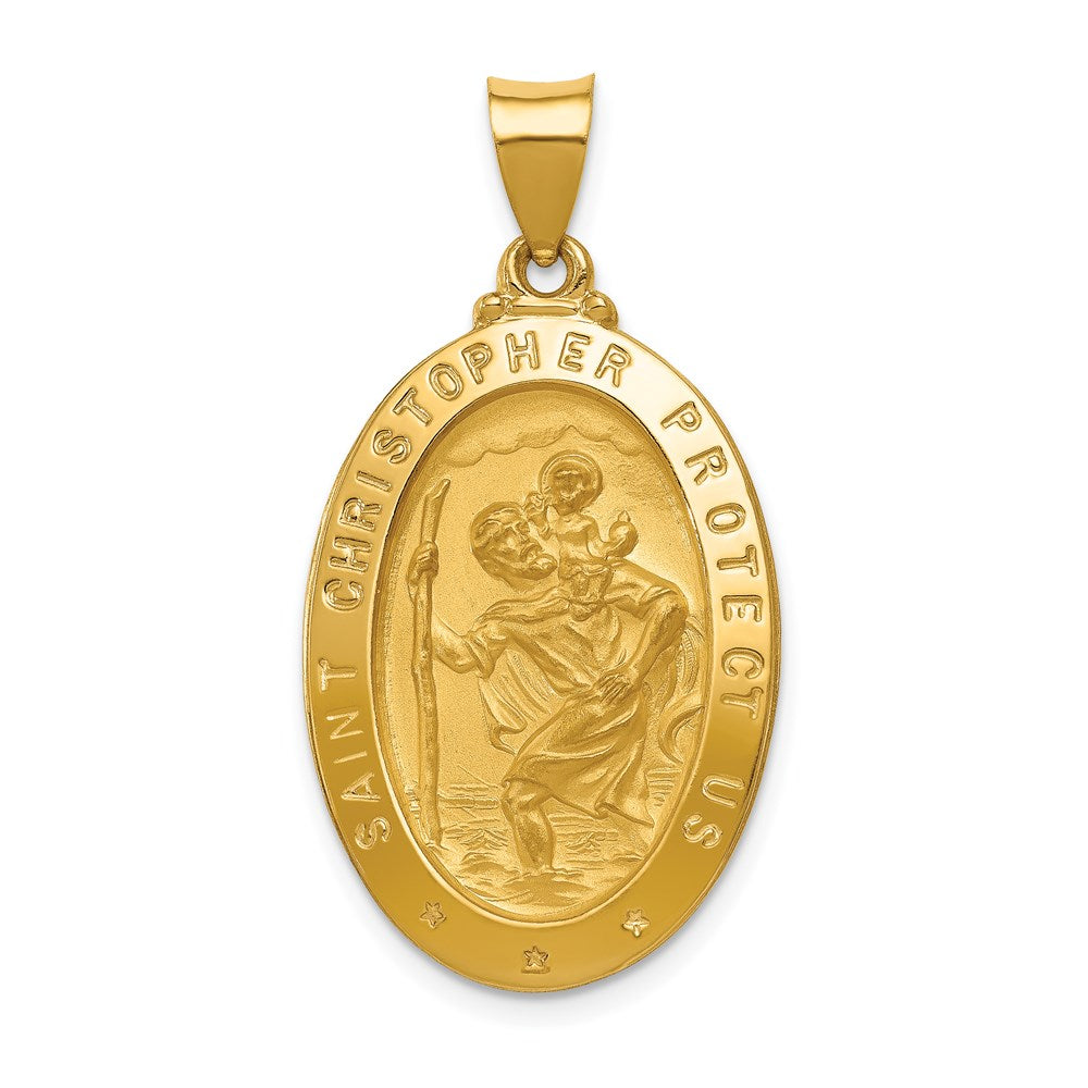 14k Polished and Satin St Christopher Medal Hollow Pendant - 3