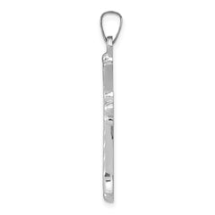 14K White Gold Textured and Polished Fleur de lis Cross Pendant - 2