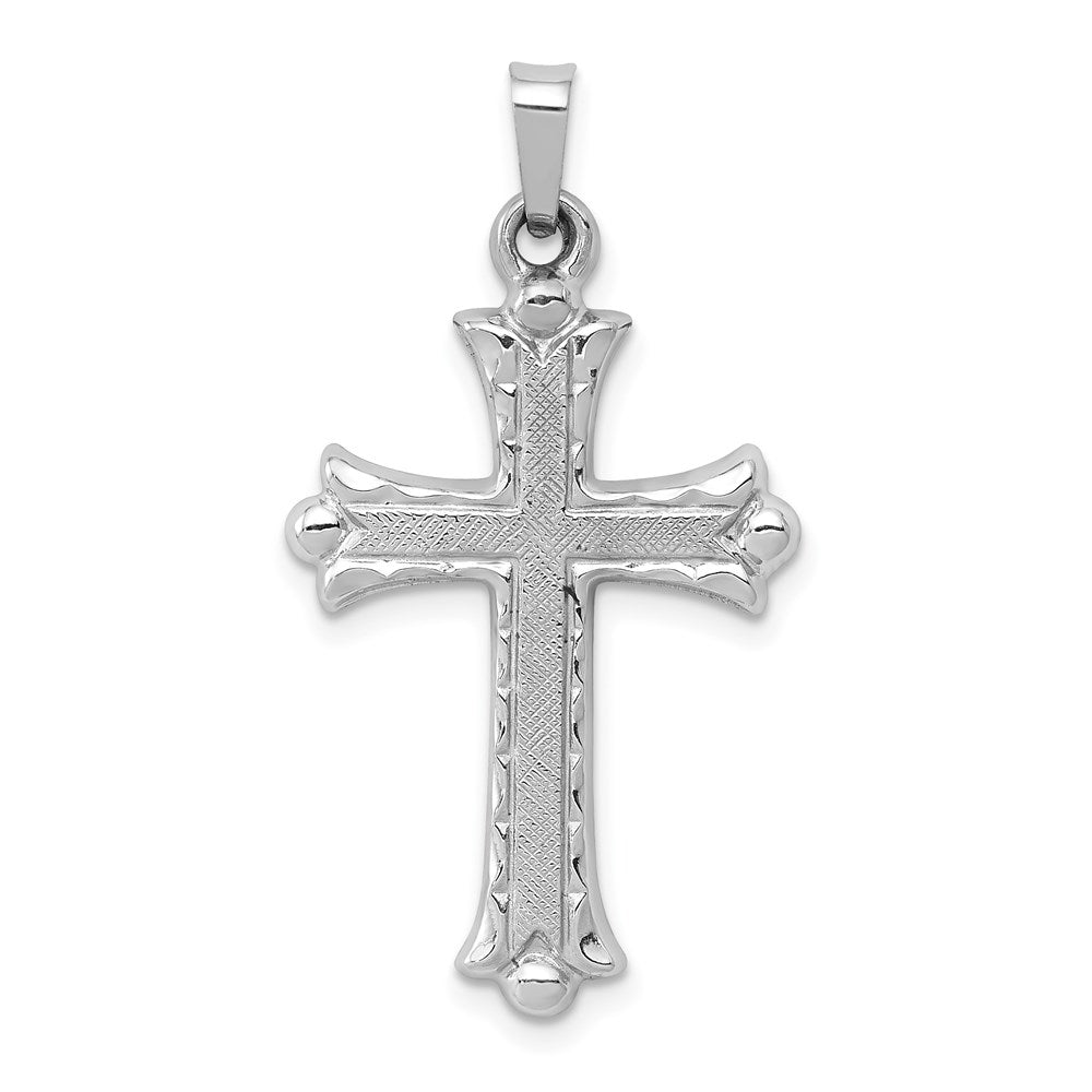 14K White Gold Textured and Polished Fleur de lis Cross Pendant - 2