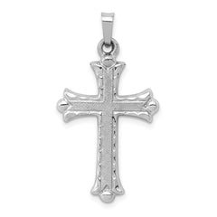 14K White Gold Textured and Polished Fleur de lis Cross Pendant - 2