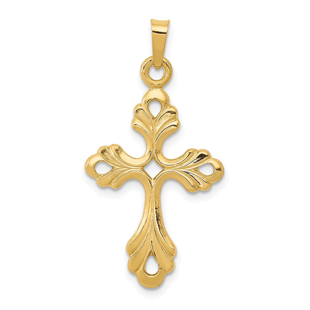 14k Polished Fleur De Lis Cross Pendant - 2