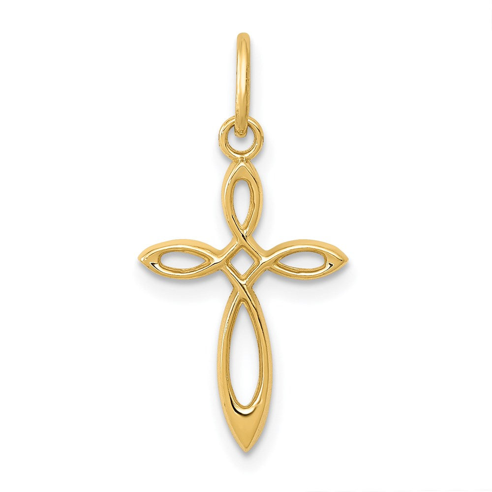 14k Gold Polished Small Ribbon Cross Pendant - 2