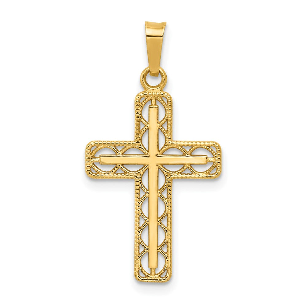 14k Polished Filigree Cross Pendant - 2