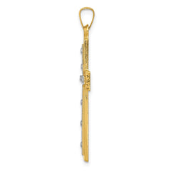 14K W/Rhodium Polished and Satin Cross Pendant