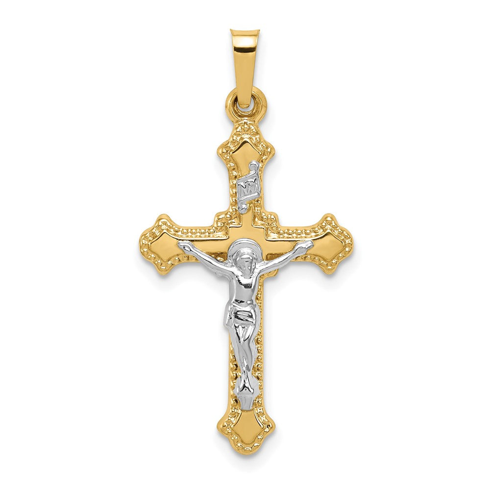 14k Two-tone Polished INRI Crucifix Pendant - 9