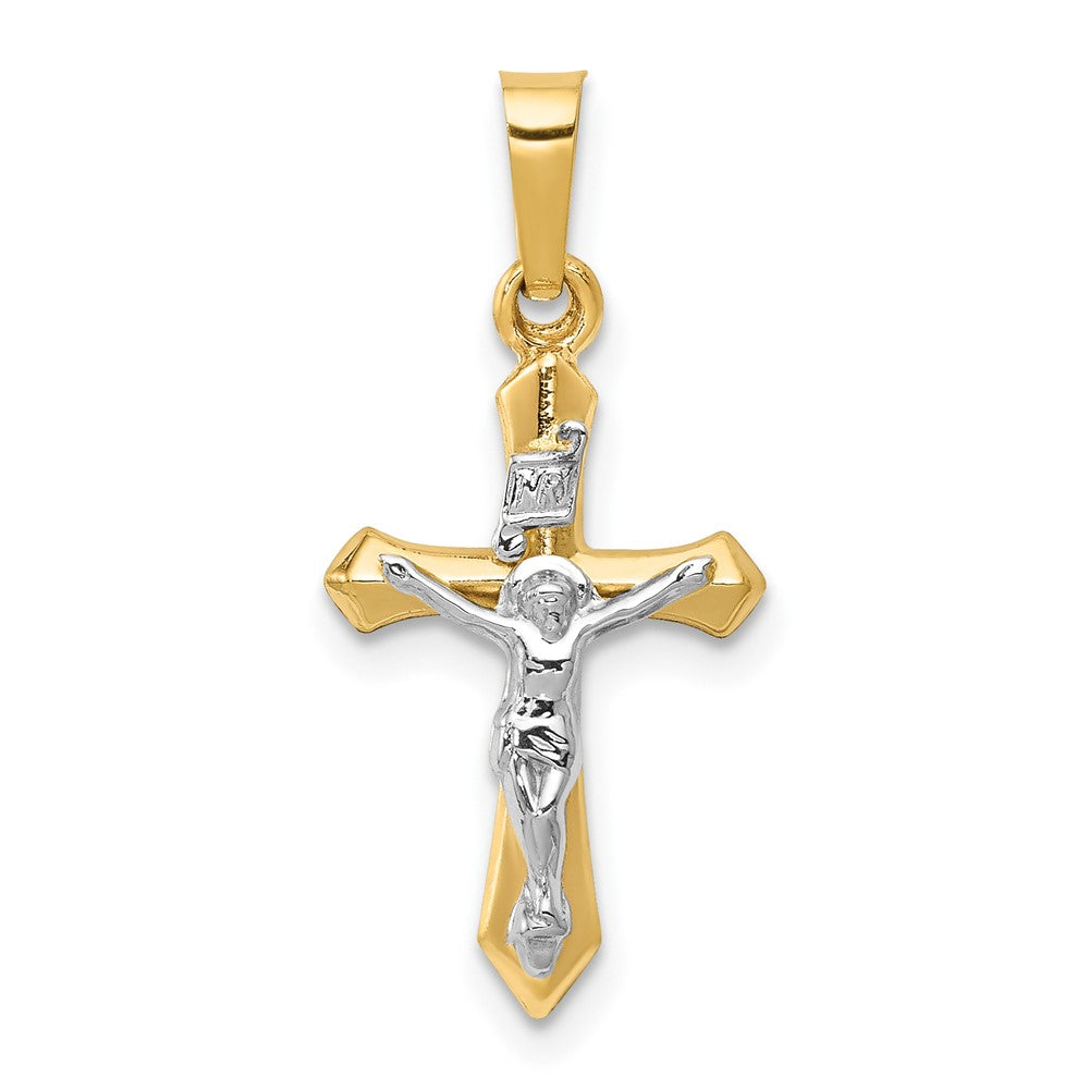 14k Two-tone Polished INRI Crucifix Pendant - 8