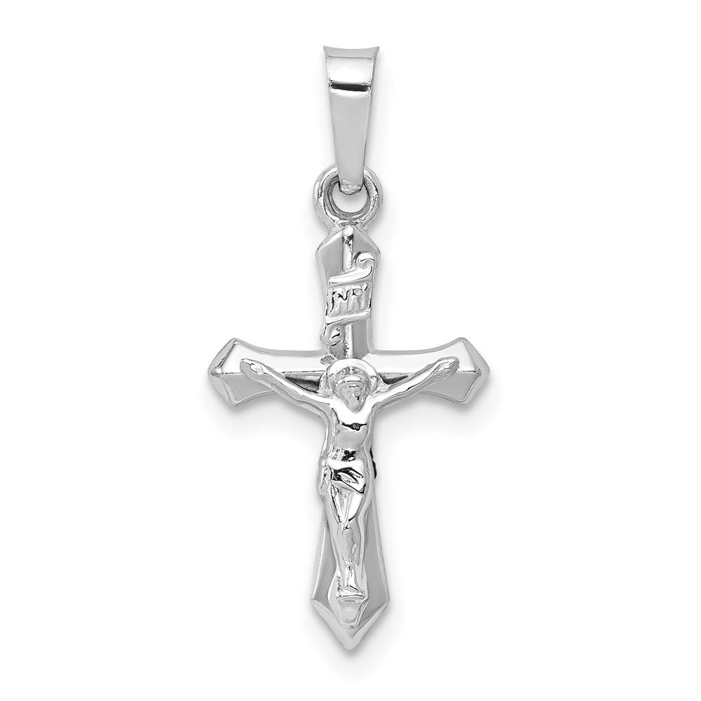 14k White Gold Polished INRI Crucifix Pendant - 3