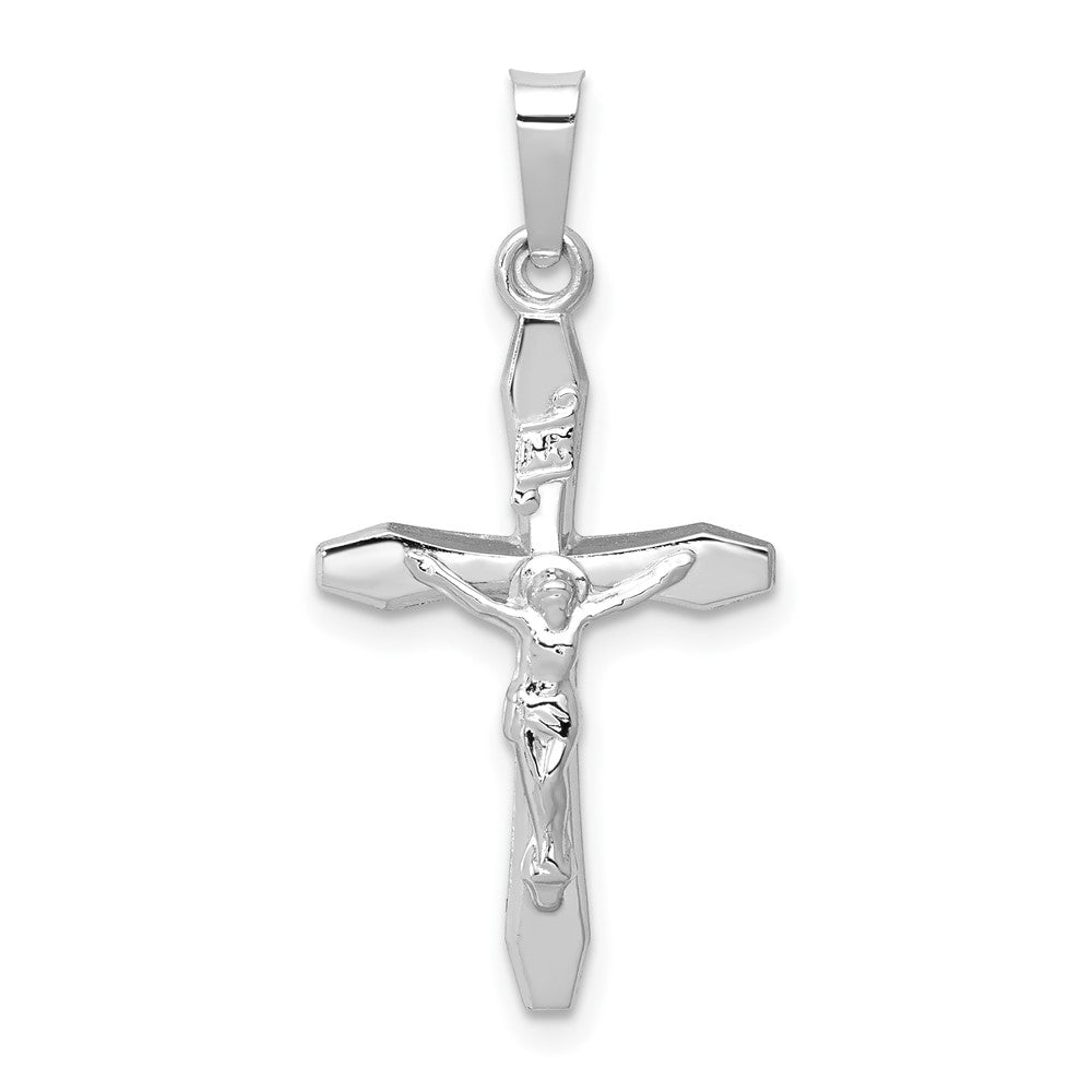 14k White Gold Polished INRI Crucifix Pendant - 4
