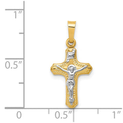 14k Two-tone Polished and Textured INRI Crucifix Pendant - 2