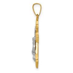 14k Two-tone Polished Fleur de Lis INRI Crucifix Pendant - 2