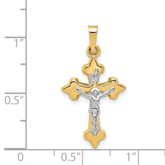 14k Two-tone Polished Fleur de Lis INRI Crucifix Pendant - 2