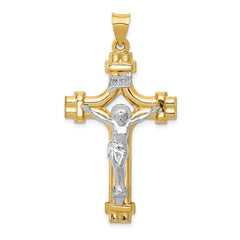 14k Two-tone Polished INRI Crucifix Pendant - 11