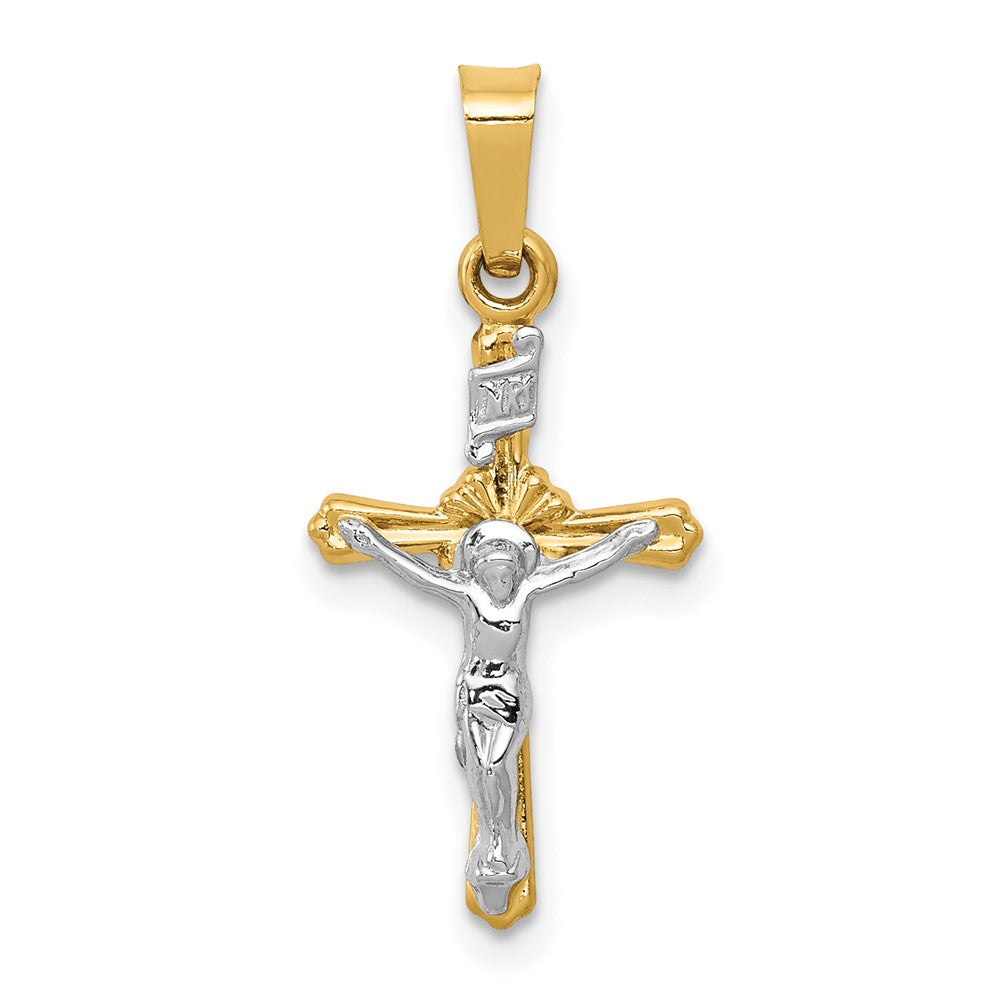 14k Two-tone Polished INRI Crucifix Pendant - 5