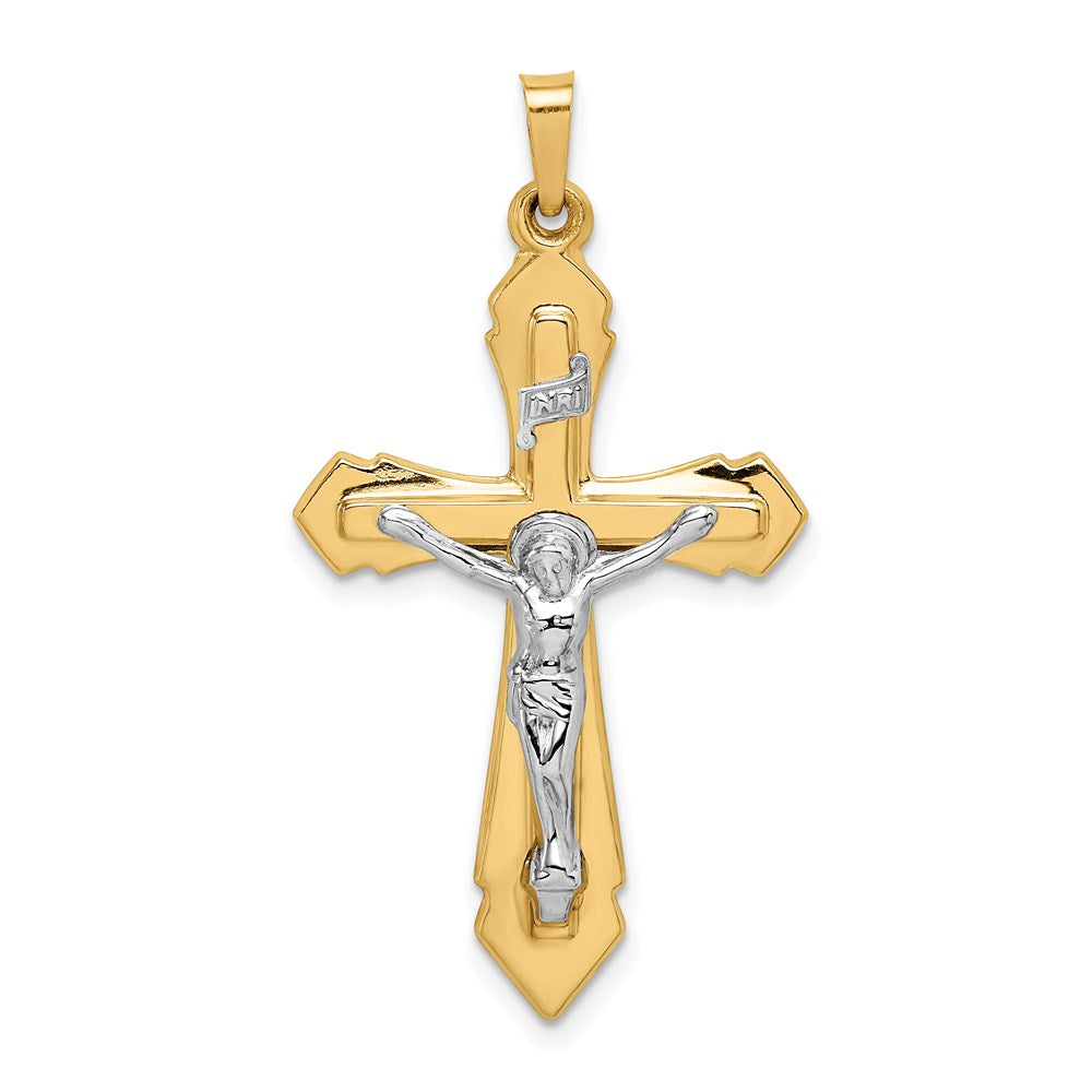 14k Two-tone Polished INRI Crucifix Pendant - 12