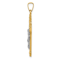 14k Two-tone Polished INRI Crucifix Pendant - 10