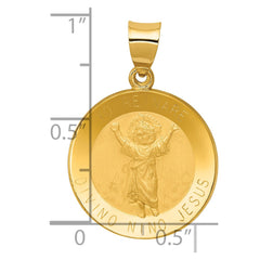 14K Polished Satin Hollow Divino Nino Round Medal Pendant - 2