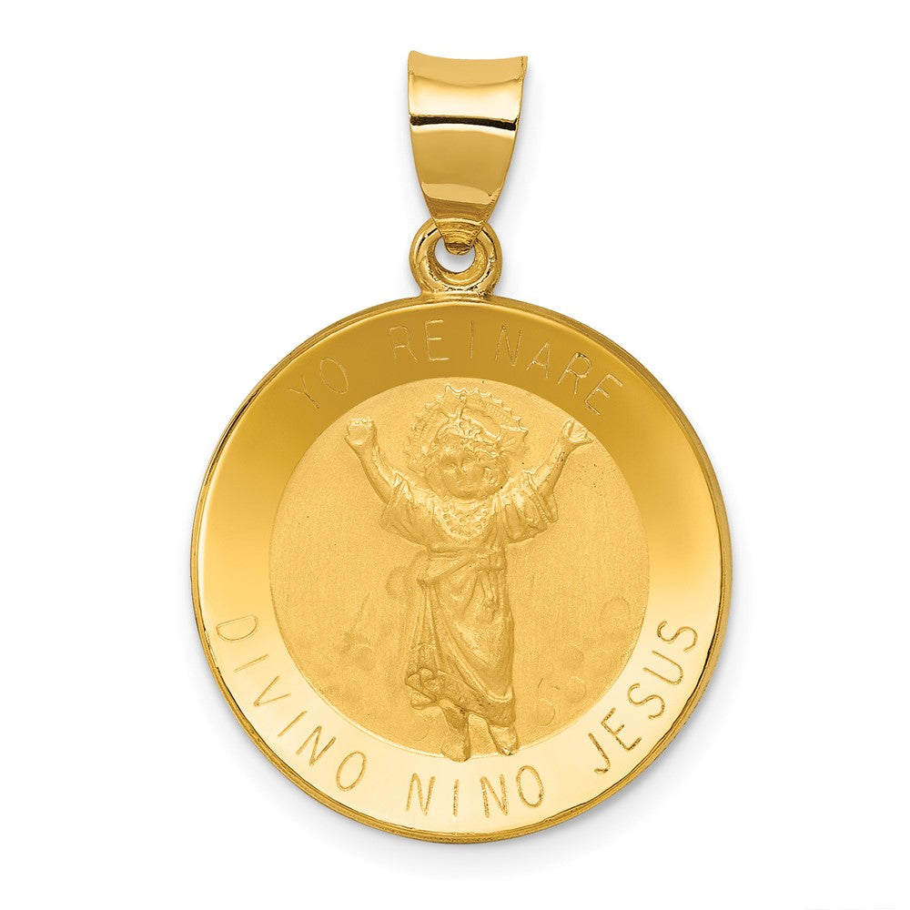 14K Polished Satin Hollow Divino Nino Round Medal Pendant - 2