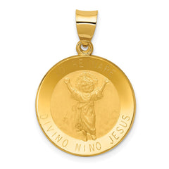 14K Polished Satin Hollow Divino Nino Round Medal Pendant - 2