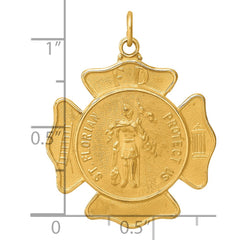 14k Solid Polished/Satin Large St. Florian Fire Dept. Badge Medal