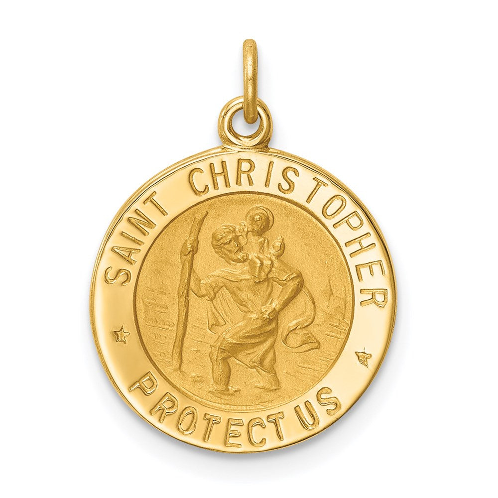 14k Solid Polished/Satin Small Round St. Christopher Medal - 2