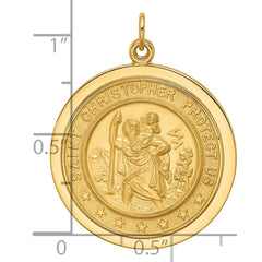 14k Solid Polished/Satin Medium Round Disc St. Christopher Medal