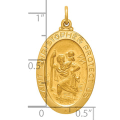 14k Solid Polished/Satin Medium Oval St. Christopher Medal