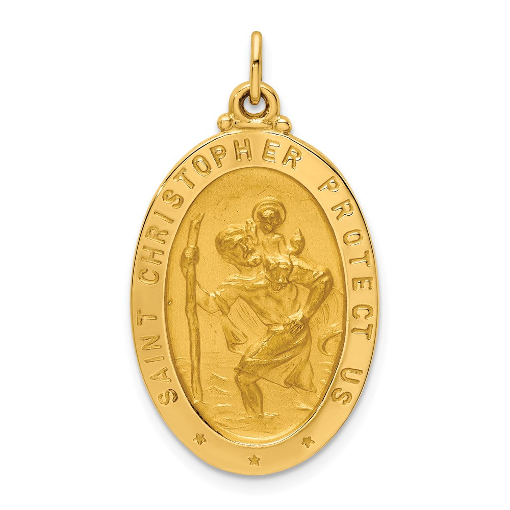 14k Solid Polished/Satin Medium Oval St. Christopher Medal - 2