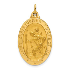 14k Solid Polished/Satin Medium Oval St. Christopher Medal - 2